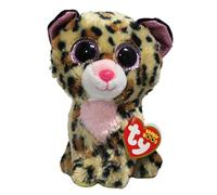 TY - Peluche - Beanie Boos - Leopardo - Livvie - Marrone e Nero - Occhioni e orecchie rosa glitter - Il peluche con gli occhi grandi scintillanti - 15 Cm - 36367