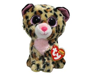 TY - Peluche - Beanie Boos - Leopardo - Livvie - Marrone e Nero - Occhioni e orecchie rosa glitter - Il peluche con gli occhi grandi scintillanti - 15 Cm - 36367