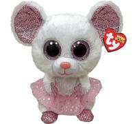 Ty - peluche - beanie boos - topolina ballerina - nina - bianco - occhioni zampine orecchie rosa glitter - tutù rosa glitter - il peluche con gli occhi grandi scintillanti - 15 cm - 36365