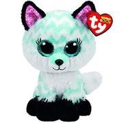 TY - Peluche - Beanie Boos -Volpe - Atlas - Azzurro, Bianco e Nero - Occhioni e Orecchie Glitter - Pelliccia Strisce Zig-Zag - Il Peluche con Gli Occhi Grandi Scintillanti - 28 Cm - 36491