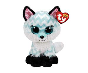 TY - Peluche - Beanie Boos -Volpe - Atlas - Azzurro, Bianco e Nero - Occhioni e orecchie glitter - Pelliccia strisce zig-zag - Il peluche con gli occhi grandi scintillanti - 15 Cm - 36368