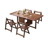 TY&WJ Mesa Plegable De Comedor Rectangular De Madera,Mesa De Hoja Abatible Móvil con Ruedas Mesa Auxiliar De Cocina para Ahorrar Espacio En Apartamentos,A,1.4m+4 Chairs