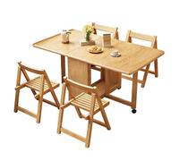 TY&WJ Mesa Plegable De Comedor Rectangular De Madera,Mesa De Hoja Abatible Móvil con Ruedas Mesa Auxiliar De Cocina para Ahorrar Espacio En Apartamentos,C,1.7m+4 Chairs