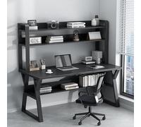 TY&WJ Scrivania per Computer con Ripiani,Scrittoio per Studio Stabile in Legno Tavolo da Studio Moderna E Semplice con Scaffale E Libreria Ufficio Studio Tavolo,A,120x60x147cm(47x24x58)