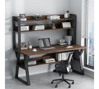 TY&WJ Scrivania per Computer con Ripiani,Scrittoio per Studio Stabile in Legno Tavolo da Studio Moderna E Semplice con Scaffale E Libreria Ufficio Studio Tavolo,B,100x50x147cm(39x20x58)