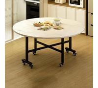 TY&WJ Tavolo da Pranzo Pieghevole Rotondo in Marmo, Mobile Tavolo da Pranzo Estensibile con Struttura Metallica E Ruote Bloccabili per Soggiorno, Cucina,B,140cm(55inch)