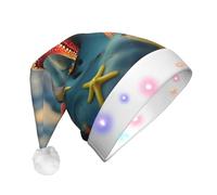 TYANG Colorful Starfish Printing Santa Hat Natale decorato cappello cappello cappello ha condotto le luci luminose cappello di Babbo Natale
