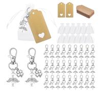 Tyanlenr 30 Pezzi Portachiavi Angelo Custode con Etichette di Carta Kraft e Sacchetti di Organza, Ciondolo Angelo Custode Set per Comunione, Battesimo, Matrimonio, Natale