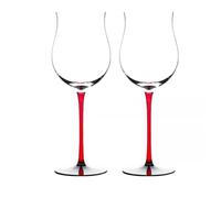 TYBGAU Boutique UK Bicchiere da vino rosso con stelo rosso e base nera, bicchiere a forma di uva panciuta grande in cristallo con stelo alto for uso domestico