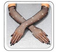 TYBGAU Boutique UK Guanti a rete lunghi con strass Lunghezza al gomito, Guanti in rete Accessorio for costume for le donne Festa di Halloween Guanti a maglia metallica
