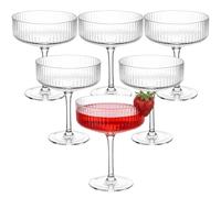 TYBGAU Boutique UK Set di 6 bicchieri da champagne Tower a coste da 8 oz, tazze da Martini classiche trasparenti for matrimoni, compleanni, feste, bar