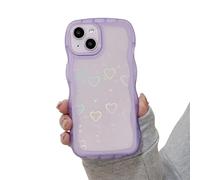 Tybiky Compatibile con iPhone 12 Mini Custodia trasparente Aesthetic Curly, per donne e ragazze, custodia protettiva di colore dolce onde, design laser a cuori, bumper cover morbida in silicone TPU,