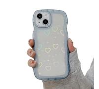 Tybiky Compatibile con iPhone 13 Mini Custodia trasparente Aesthetic Curly, per donne e ragazze, custodia protettiva di colore dolce onde, design laser a cuori, bumper cover morbida in silicone TPU,