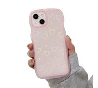 Tybiky Compatibile con iPhone 16 Custodia trasparente Aesthetic Curly, per donne e ragazze, custodia protettiva di colore dolce onde, design laser a cuori, cover morbida in silicone TPU, rosa