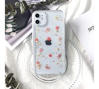 Tybiky - Custodia per iPhone 13 della Apple, trasparente, con veri fiori secchi e cristalli, realizzata a mano con un piccolo fiore rosa