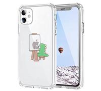 Tybiky, custodia per iPhone 15, motivo creativo a mele, protezione con cuscinetti d'aria, antigraffio, in TPU, con paraurti airbag, cover in silicone, motivo murale a colori dei dinosauri verdi