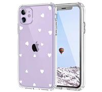 Tybiky Custodia per iPhone 16, cuori bianchi, trasparente con motivo, antiurto, flessibile, materiale TPU