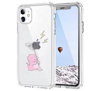 Tybiky Custodia per iPhone 16, trasparente con motivo dinosauro rosa, antiurto, antigraffio, materiale TPU