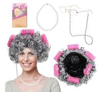 TYBYBB Kit Parrucca da Nonna, Granny Vecchia Signora Accessorio Parrucca Cosplay, Parrucca da Vecchia, Parrucca Signora Anziana per Carnevale, Mascherata, Halloween, Giochi di Ruolo