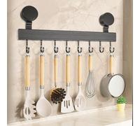 TYBYBB Listello con gancio da cucina senza foratura, barra da cucina con ventosa, asta da cucina con 8 ganci, in alluminio, supporto da cucina antiruggine, per cucina, bagno, camera da letto