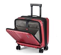 TydeCkare 16" Bagaglio a Mano con 2 Scomparti per Laptop, Valigia con Lucchetto TSA a Doppio Controllo, YKK, 4 Ruote Girevoli, per Di Lavoro, Rosso Vino