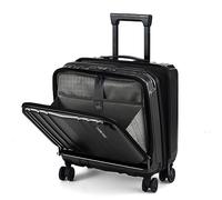 TydeCkare 16" Bagaglio a Mano con 2 Scomparti per Laptop, Valigia con Lucchetto TSA a Doppio Controllo, YKK, 4 Ruote Girevoli, per Di Lavoro, Nero