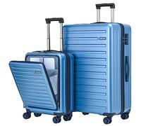 TydeCkare Set di Valigie da 2 pezzi 55/76 cm Trolley da Viaggio, 55 cm con Tasca Frontale, Bagaglio Rigido Leggero in ABS + PC, con Lucchetto TSA e 4 Ruote, Cerniera YKK, Blu Ghiaccio