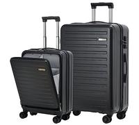 TydeCkare Set di Valigie da 2 pezzi 55/76 cm Trolley da Viaggio, 55 cm con Tasca Frontale, Bagaglio Rigido Leggero in ABS + PC, con Lucchetto TSA e 4 Ruote, Cerniera YKK, Nero
