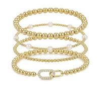 Tyebiva Set di cavigliere da donna, 4 pezzi, con perline dorate, a forma di cuore, con clip e clip a forma di cuore, elastici fatti a mano, impilabili, ideali come regalo per l'estate e l'oceano, 8.5