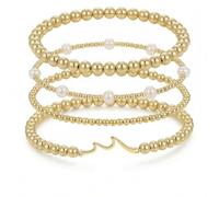 Tyebiva Set di cavigliere da donna, 4 pezzi, con perline dorate, a forma di cuore, con clip e clip a forma di cuore, elastici fatti a mano, impilabili, ideali come regalo per l'estate e l'oceano, 8.5