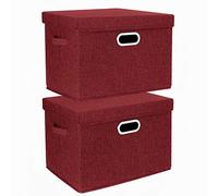 TYEERS Grandi Scatole Portaoggetti, in Tessuto, Pieghevole, Scatole con Coperchio, 44x30x29 cm, Set di 2, Vino Rosso
