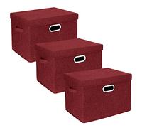 TYEERS Grandi Scatole Portaoggetti, in Tessuto, Pieghevole, Scatole con Coperchio, 44x30x29 cm, Set di 3, Vino Rosso