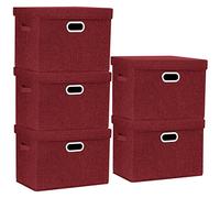 TYEERS Grandi Scatole Portaoggetti, in Tessuto, Pieghevole, Scatole con Coperchio, 44x30x29 cm, Set di 5, Vino Rosso