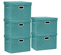 TYEERS Grandi Scatole Portaoggetti, in Tessuto, Pieghevole, Scatole con Coperchio, 44x30x29 cm, Set di 5, Aqua Deep