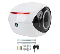 Tyenaza 32L Motorcycle Top Case, Sporty Style Water Dust Proof Portable Trunk Storage Carrier with Backrest and Reflective Strips, Suitable for Motorcycles, Scooters, Electric Bikes (White)