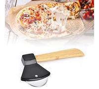 Tyenaza Coltello per Pizza, Acciaio 430 PP Manico in bambù Tagliapizza con Ascia Tonda ergonomica, per Ristoranti Domestici, 21x10x8 cm (Nera)