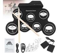 Tyenaza Electronic Drum Set, 7 pad 5 accordature 8 canzoni dimostrative 3 ritmi Roll -up portatile roll -up tamburo tamburo (43x28x2,7 cm)