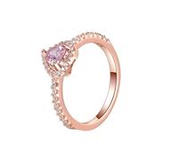 TYERY Anello in Argento 925 con Diamante a Forma Di Cuore, Anello a Cuore Lucido per DonnaRosa, 56MM