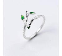 TYERY Anello in Argento S925, Anello Aperto Femminile Foglia Verde Ramo Semplice, Anello Singolo Foglia Temperamento Bambini Temperaments925 anello in argento, Apertura regolabile
