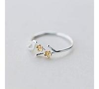 TYERY Anello in Argento S925, Anello Femminile con Fiori e Foglie in Argento Placcato Oro, Anello Aperto con Uccellino Carino Cutes925 anello in argento, Apertura regolabile