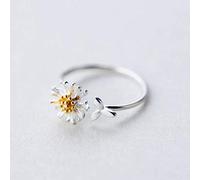 TYERY Anello in Argento S925, Anello Margherita in Argento Placcato Oro Femminile Coreano, Anello Aperto a Foglia Piccola Carino, Femminas925 anello in argento, Apertura regolabile
