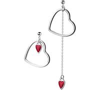 TYERY Orecchini Lunghi a Forma Di Cuore Asimmetrici a Forma Di Cuore Rosso Semplice in Stile Giapponese Femminile, Gioielli per Le Orecchies925 orecchini in argento