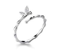 TYERY S925 Anello in Argento, Personalità Femminile Giapponese e Coreano Diamante Ali Di Farfalla Temperamento Gioielli Mano Di Bambùs925 anello in argento, Apertura regolabile