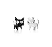 TYERY S925 Argento Giapponese e Coreano Personalità Della Moda Orecchini Gatto Bianco e Nero, Simpatici Orecchini Animaliargento, Argento 925