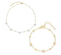 TYFGRT 1 Collana, 1 Braccialetto, Set di Gioielli con Fiori di Perle, Gioielli da Donna, Decorazioni di Gioielli, Accessori di Abbigliamento