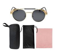TYFGRT 1 Occhiali Da Sole Steampunk, 1 Custodia Per Occhiali, 1 Borsa Per Occhiali, 1 Panno Per Occhiali, Occhiali Da Sole Con Montatura Rotonda Retrò, Occhiali Da Sole Unisex