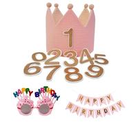 TYFGRT 1 Pezzo di Corona di Compleanno per Bambini, 1 Pezzo di Occhiali di Buon Compleanno, 1 Pezzo di Bandiera di Buon Compleanno, Corona Decorativa di Compleanno per Ragazzi E Ragazze