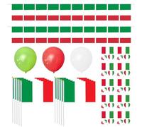 TYFGRT 1 Set di Decorazioni per La Bandiera Italiana, 30 Palloncini per Feste, 1 Bandiera A Corda, 10 Bandiere Sventolanti A Mano, Adatti per Decorazioni per Feste E Partite di Calcio