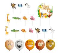 TYFGRT 1 Tessera Animale della Foresta E 16 Tessere Animali Cupcake, Dotata di 5 Palloncini Animali, Simpatiche Tessere Torta Cartone Animato, Tessere Torta per Bambini