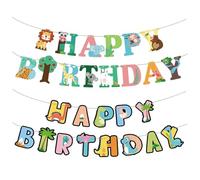 TYFGRT 2 Bandiere da Appendere per Buon Compleanno, Decorazioni per Il Compleanno degli Animali della Foresta, Decorazioni per Le Feste con Animali